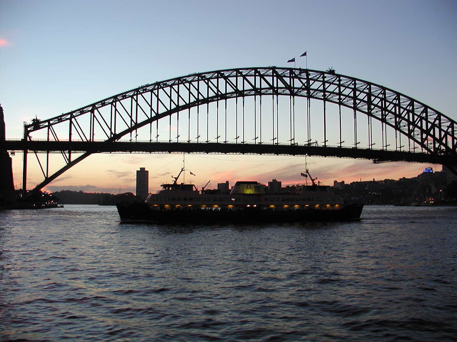 19-Jun-2001 17:05 - Sydney - The Harbour Bridge at Sunset with inbound ferry